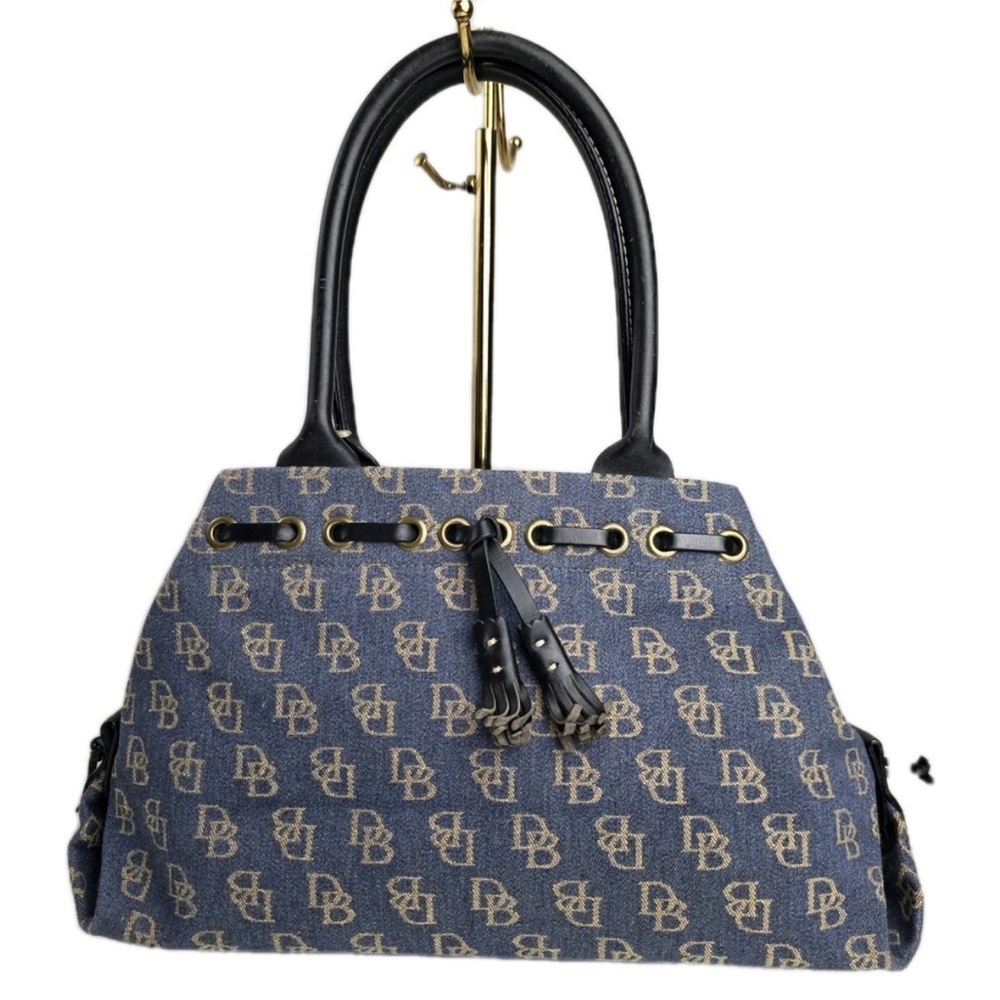 Dooney & Bourke Blue Denim Tassel Tote Signature DB Shoulder Hand Y2K Purse